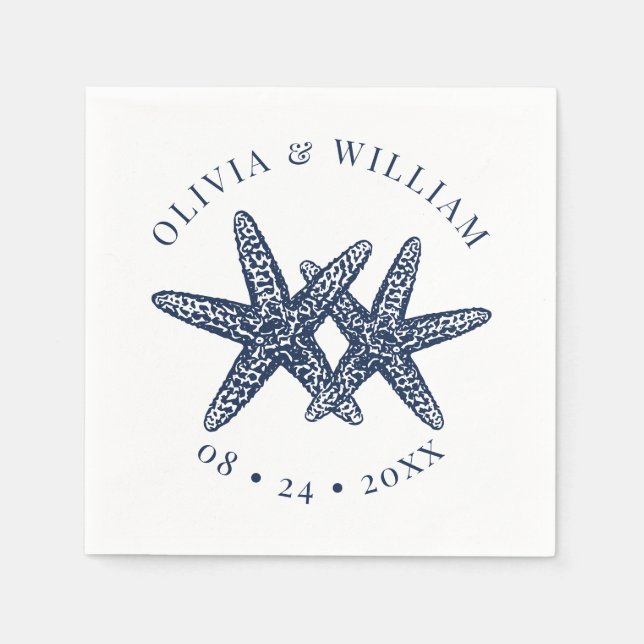 Serviette En Papier Starfish Beach Wedding Marine Côtière Bleu (Devant)