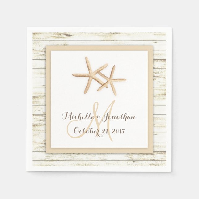Serviette En Papier Starfish Blanchis Wood Beach Wedding Napkin (Devant)