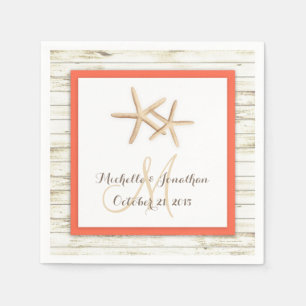 Serviette En Papier Starfish Blanchis Wood Beach Wedding Napkin