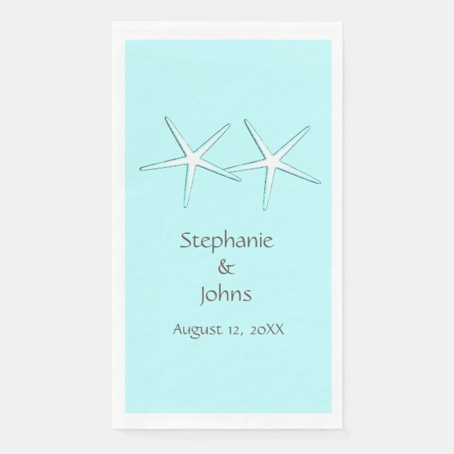 Serviette En Papier Starfish Cute Couple Turquoise Blue Grey Mariages  (Devant)