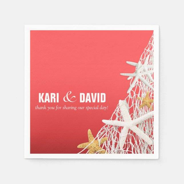 Serviette En Papier Starfish Netting Beach Cocktail Party | corail (Devant)