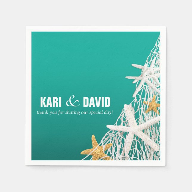 Serviette En Papier Starfish Netting Beach Cocktail Party | eau (Devant)