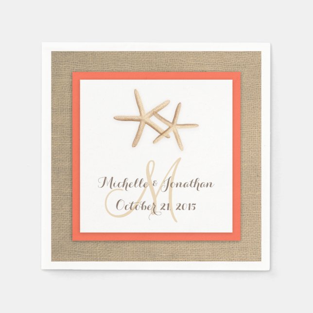 Serviette En Papier Starfish Rustic Burlap Beach Wedding Napkin (Devant)