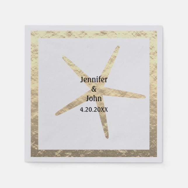Serviette En Papier Starfish Tropical Gold Couple Nom Mariage Silver (Devant)