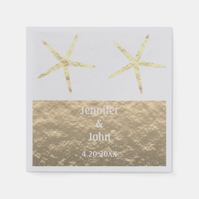 Serviette En Papier Starfish Tropical Gold Silver Blanc Personnalisé M (Devant)