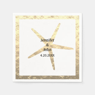 Serviette En Papier Starfish Tropical Gold White Couple Nom Mariage