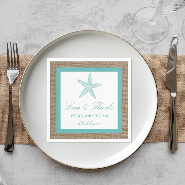 Serviette En Papier Starfish Turquoise Burlap Beach Wedding Collection (Créateur téléchargé)