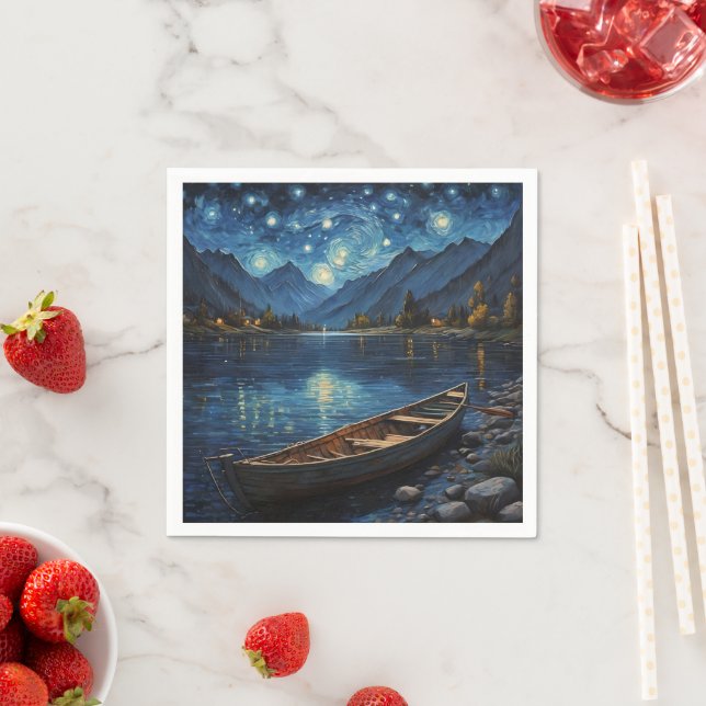 Serviette En Papier "Starlit Drift : Pêcher sous le Cosmos (En situation)