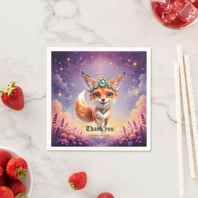 Serviette En Papier Starlit Fox of the Moonlit Meadows.  (En situation)