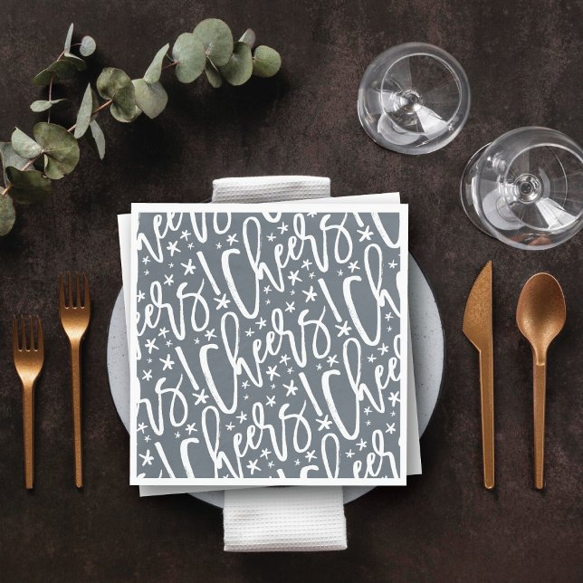 Serviette En Papier Starry Cheers Brush Script Motif moderne Nouvel An (Starry Cheers Brush Script Pattern Modern New Year Paper Napkins @ fat_fa_tin)