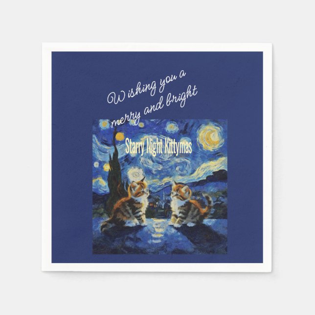 Serviette En Papier Starry Night Christmas Cat Lover Kittymas Fun (Devant)