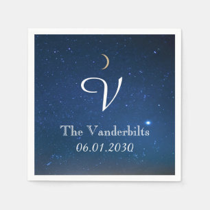 Serviette En Papier Starry Night Monogram Mariage Napkin