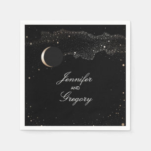 Serviette En Papier Starry Night Stars Mariage noir et or
