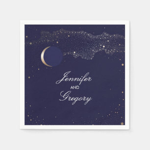 Serviette En Papier Starry Night Stars Marine et Gold Mariage