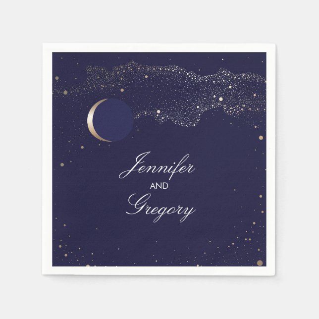 Serviette En Papier Starry Night Stars Marine et Gold Mariage (Devant)