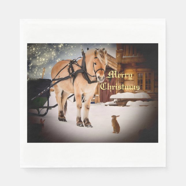 Serviette En Papier Starry Noël nuit à la ferme avec cheval (Devant)