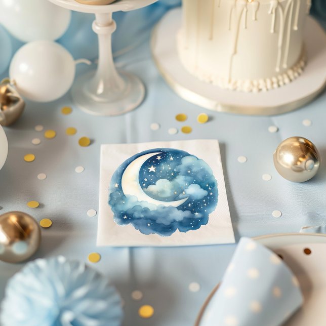 Serviette En Papier Stars et lune rêveuse serviette (Stars and moon dreamy baby shower blue napkin)