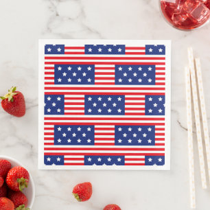 SERVIETTE EN PAPIER STARS ET STRIPES BLEUS BLANCS ROUGES PATRIOTIQUES
