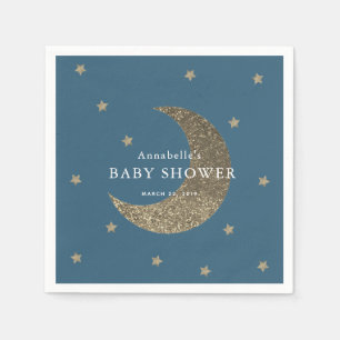 Serviette En Papier Stars & Lune Baby shower bleu marine Papier de 