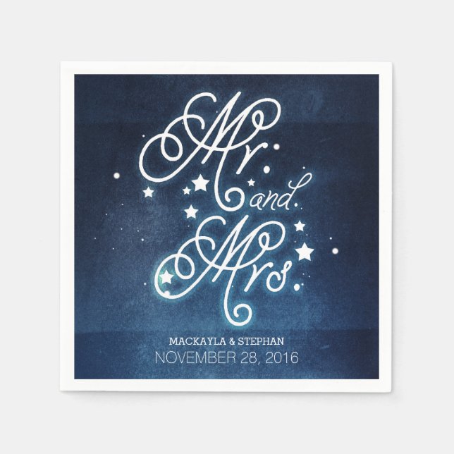 Serviette En Papier Stars Navy Enchantait M. et Mme Mariage (Devant)