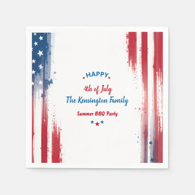 Serviette En Papier Stars & Stripes Famille BBQ 4 juillet Célébration (Devant)