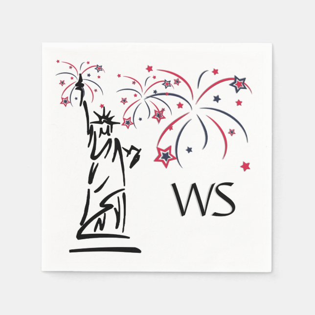 Serviette En Papier Statue de la Liberté Feu d'artifice Monogrammé (Devant)