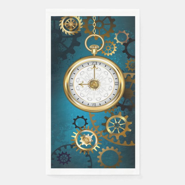 Serviette En Papier Steampunk Arrière - plan turquoise avec Gears (Devant)