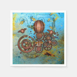 Serviette En Papier Steampunk Collage Aqua Copper Cocktail Napkins