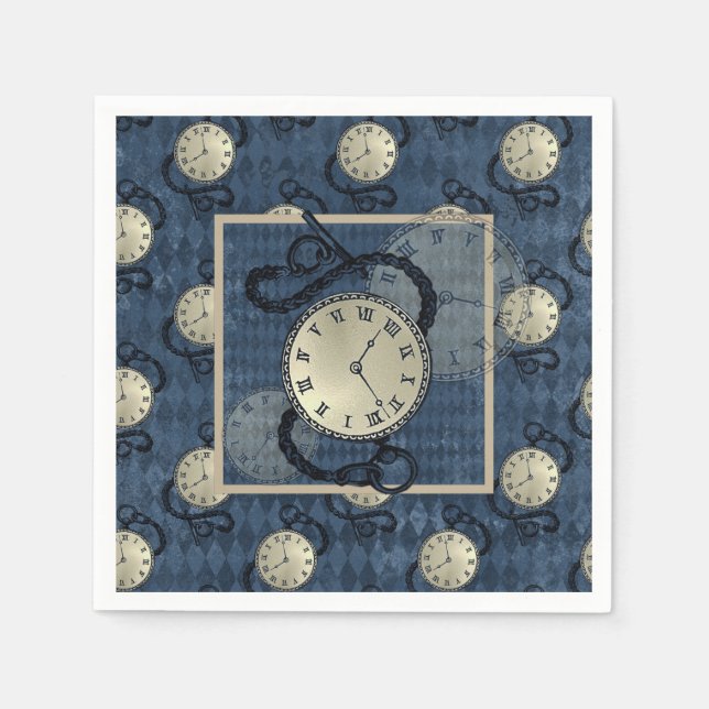 Serviette En Papier Steampunk gothique punk horloges & crânes papier (Devant)