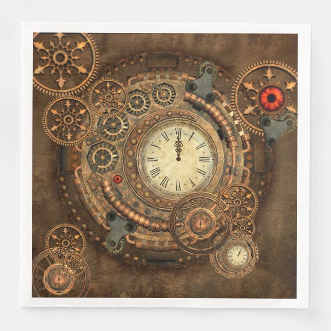 Serviette En Papier Steampunk, merveilleuse horloge (Devant)