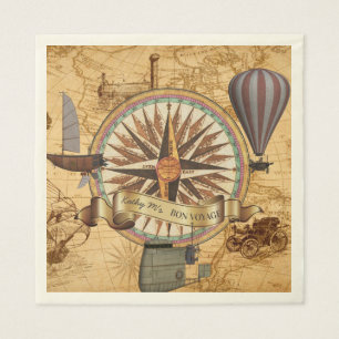 Serviette En Papier Steampunk Travel Antique Carte Compass Adventure