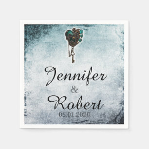 Serviette En Papier Steampunk Turquoise Mariage de coeur Napkin