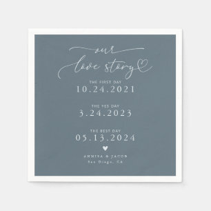 Serviette En Papier Steel Blue Our Love Story Élégant Mariage de scrip