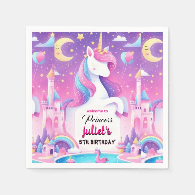 Serviette En Papier Step girly mignon violet rose licorne 5e anniversa (Devant)