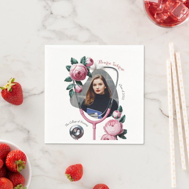 Serviette En Papier Stéthoscope Roses Roses Fleurs Roses Moderne pour  (En situation)