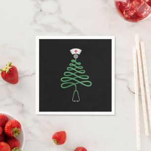 Serviette En Papier Stethoscope Sapin de Noël Infirmière Tenue de bloc