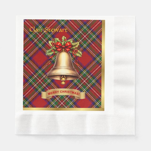 Serviette En Papier Stewart Personnalisé Tartan Christmas (Devant)