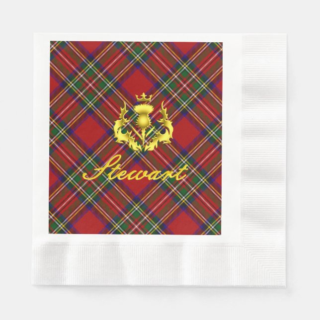 Serviette En Papier Stewart Tartan & Couronne dorée Chardon (Devant)