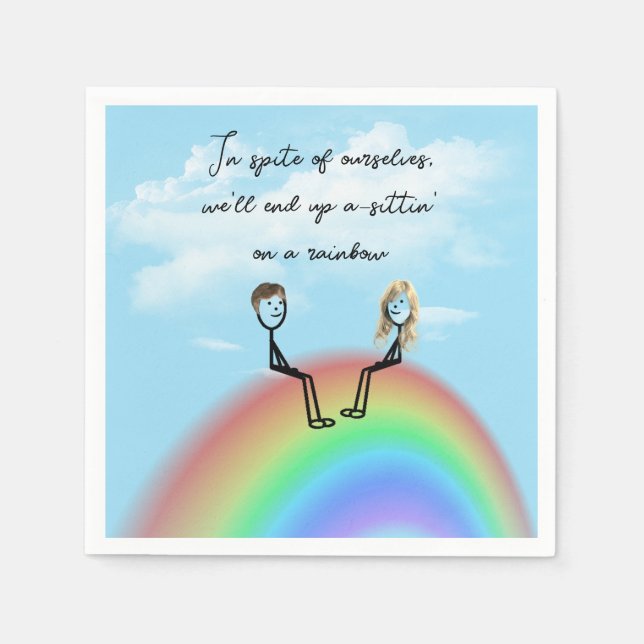 Serviette En Papier Stick Figure Couple sur un arc-en-ciel (Devant)