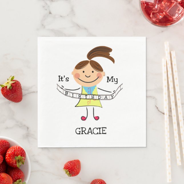 Serviette En Papier Stick Figure Girl C'est mon anniversaire (En situation)