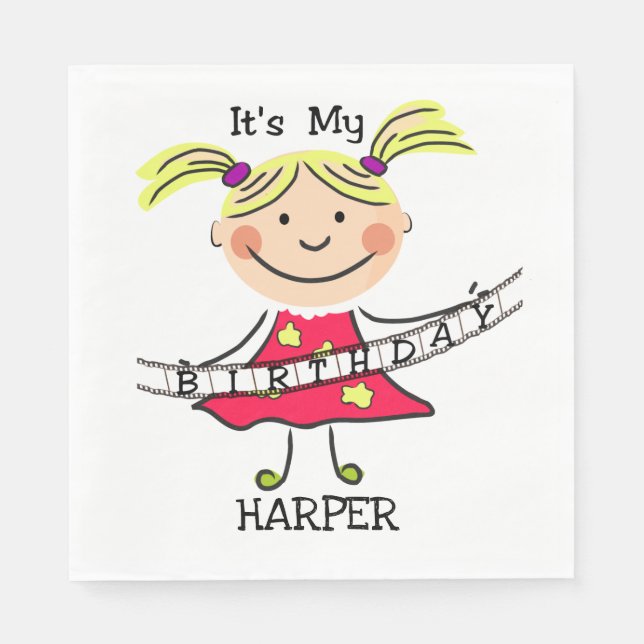 Serviette En Papier Stick Figure Girl C'est mon Anniversaire Plaques d (Devant)