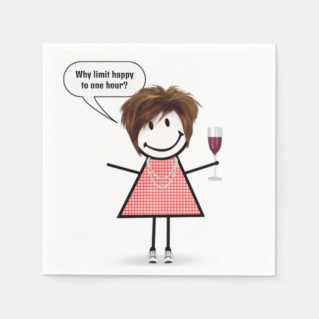 Serviette En Papier Stick Figure Girl With Wine Glass (Devant)