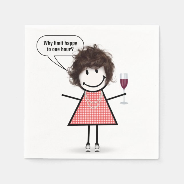 Serviette En Papier Stick Figure Girl With Wine Glass (Devant)