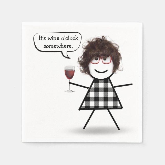 Serviette En Papier Stick Girl with Red Wine Party Humour (Devant)