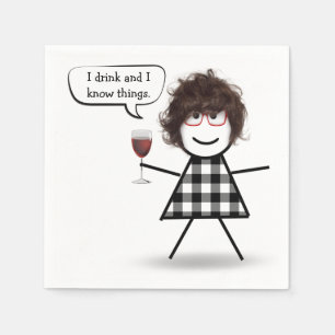 Serviette En Papier Stick Girl with Red Wine Party Humour