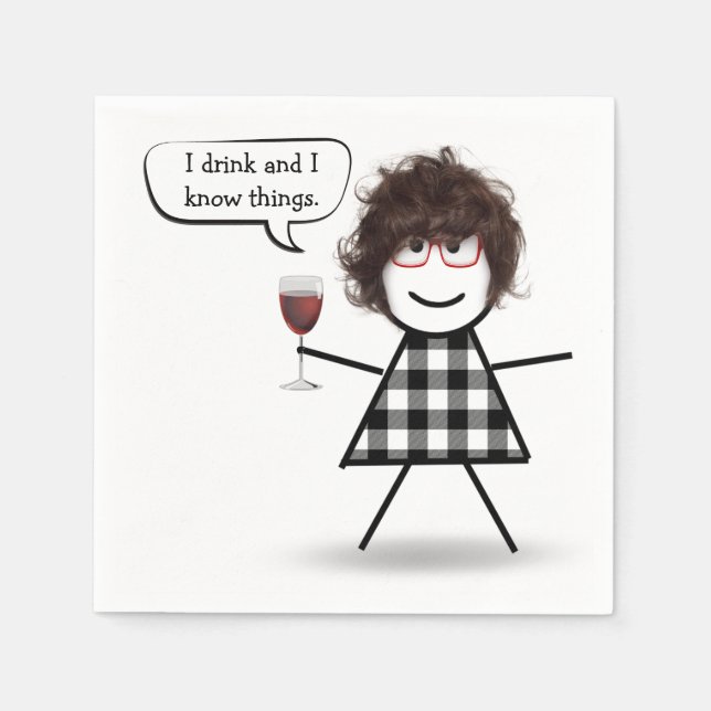 Serviette En Papier Stick Girl with Red Wine Party Humour (Devant)