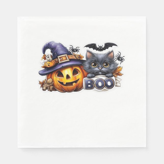 Serviette En Papier Sticker pour chat Halloween drôle - Casquette sorc (Devant)