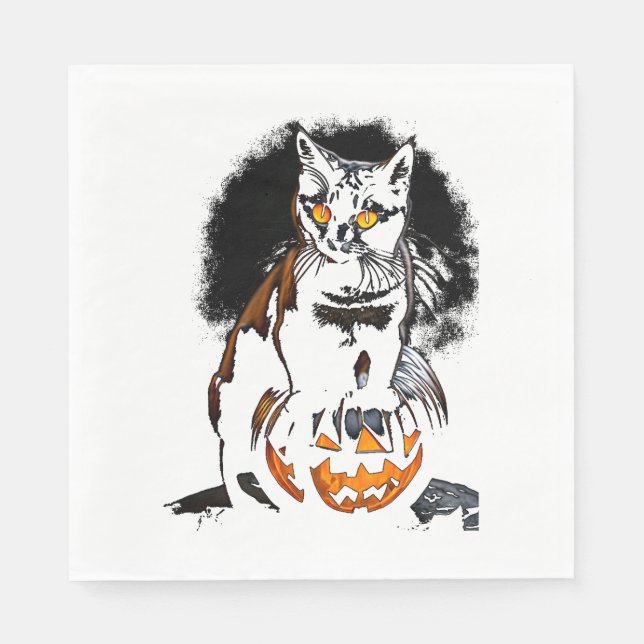 Serviette En Papier Sticker pour chat noir Halloween1 (Devant)