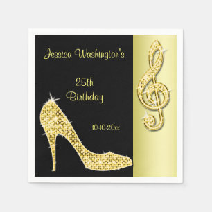 Serviette En Papier Stiletto Doré & Clé de Sol 25e Anniversaire