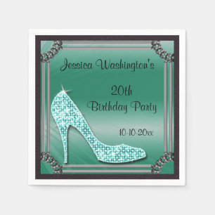 Serviette En Papier Stiletto élégant encadré d'argent Turquoise 20e An